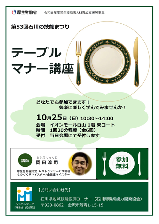 第53回石川の技能まつり レストランサービス「テーブルマナー講座」